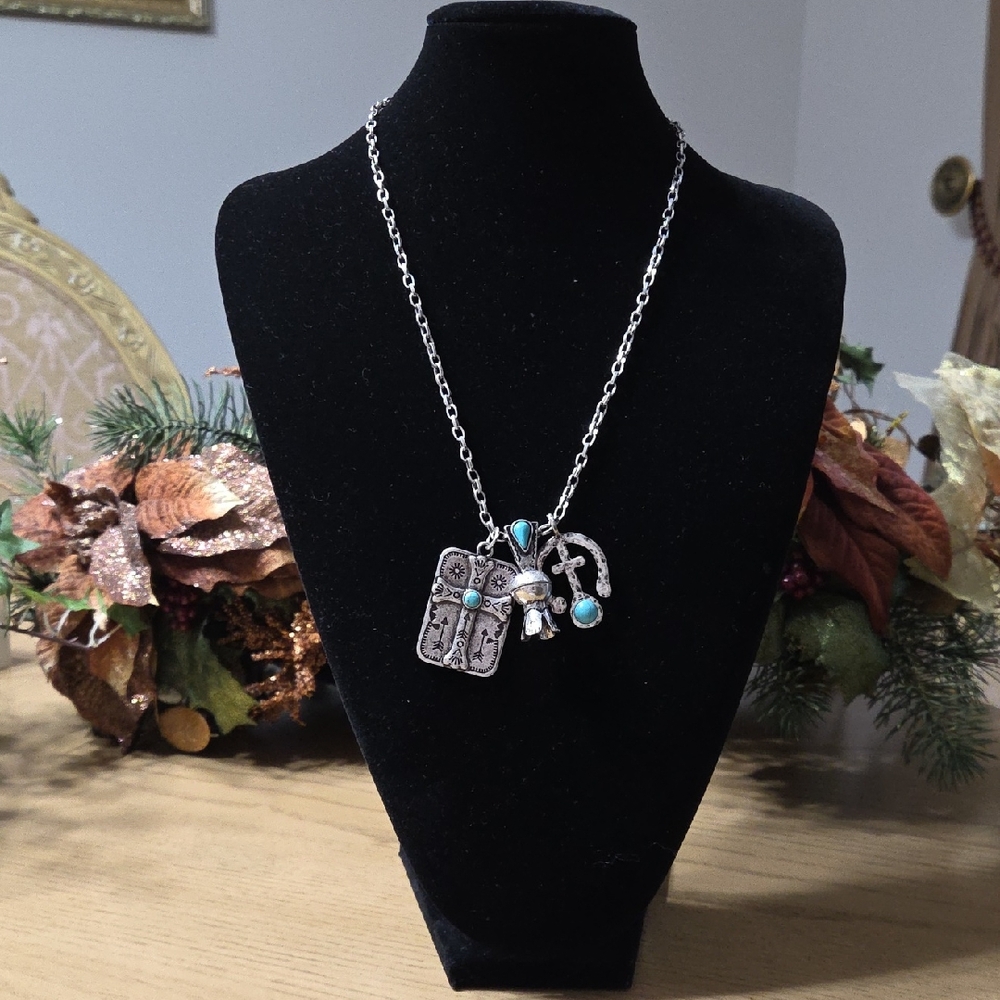 Silver Pendant Necklace with Turquoise Accents